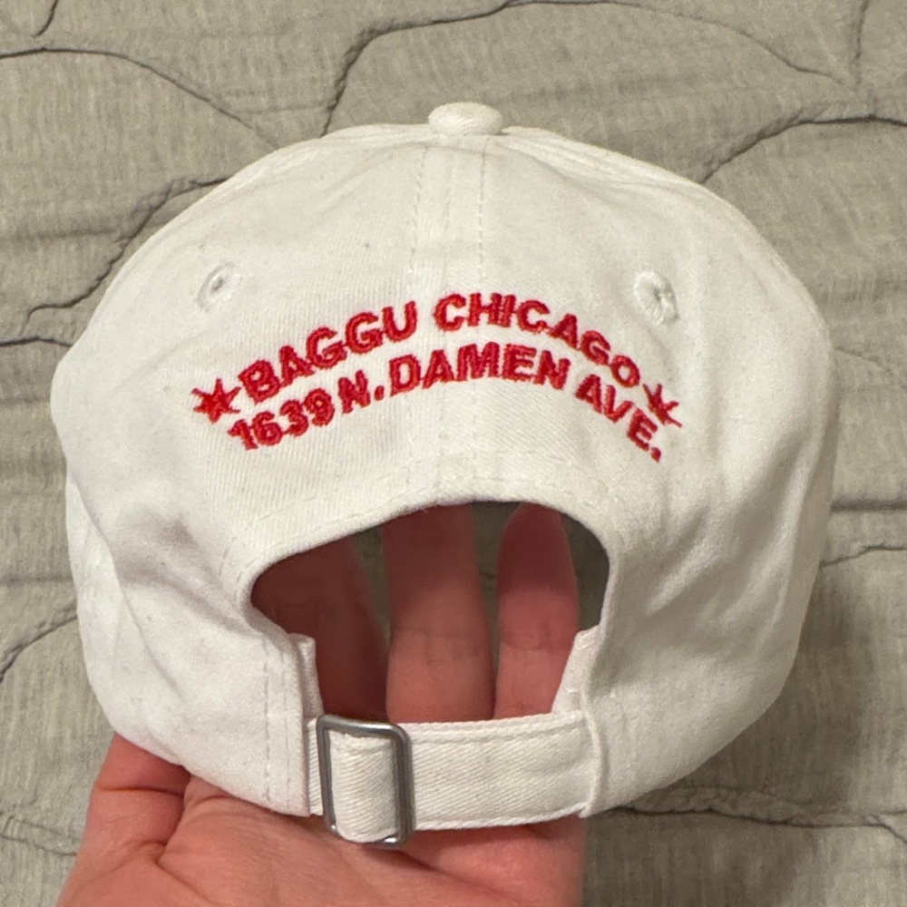 Baggu Chicago Hot Dog Embroidered White Baseball Hat Cap - Picture 4 of 6